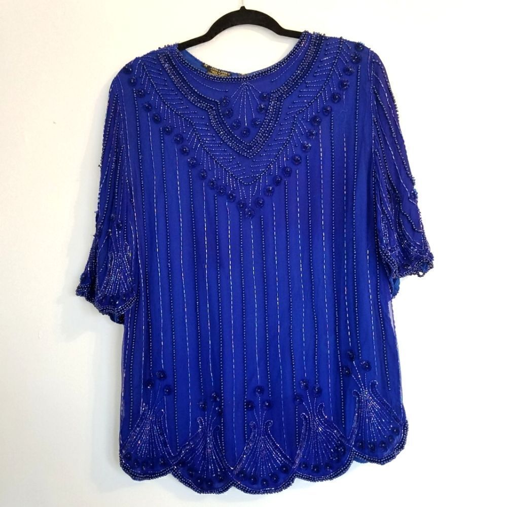 Vintage Mark & John II Pure Silk Intricately Beaded Blouse Made in India M